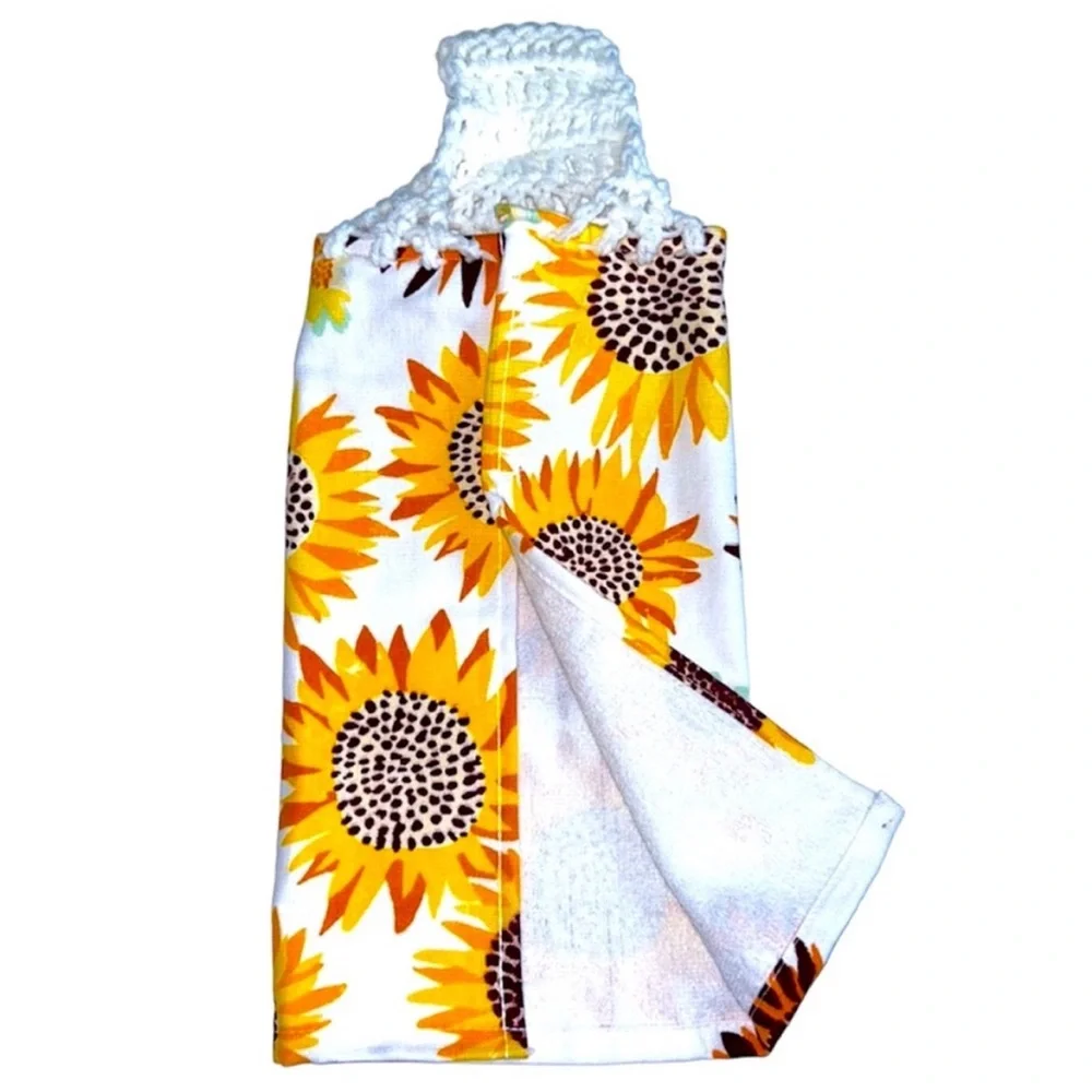 Hand Crafted Colorful Sunflowers Hanging Hand Towel Crochet Top